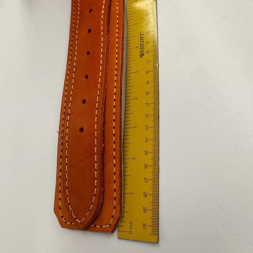 Lifting Workout Rugged Tan Leather Belt Wide Silver Roller Buckle 48 Fitness